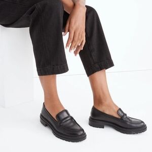 Madewell Women's Bradley True Black Etrusco Leather Lug Sole Loafers NIB Size 8M